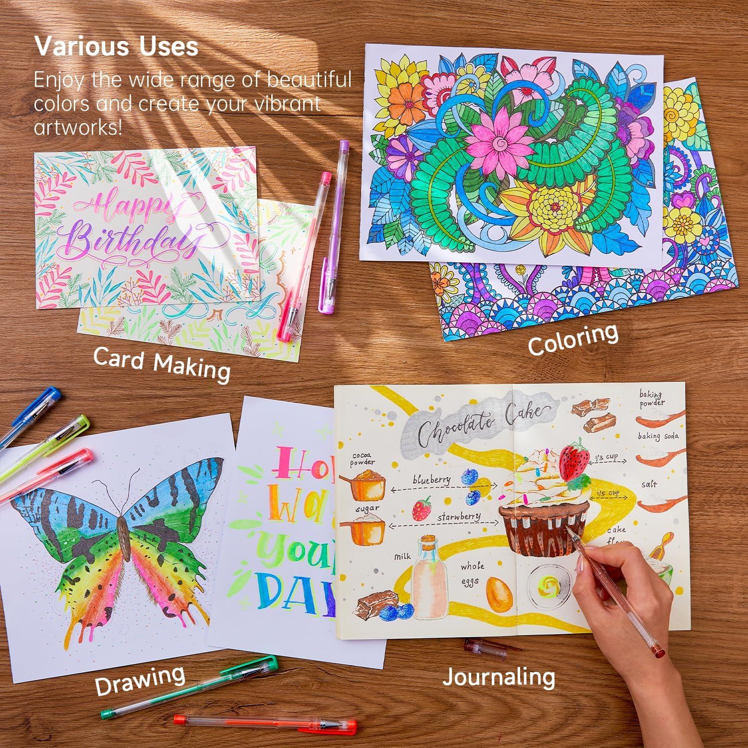 image108 Colors Gel Pens Set Gel Pens for Adult Coloring Books Journals Drawing Doodling Art Markers