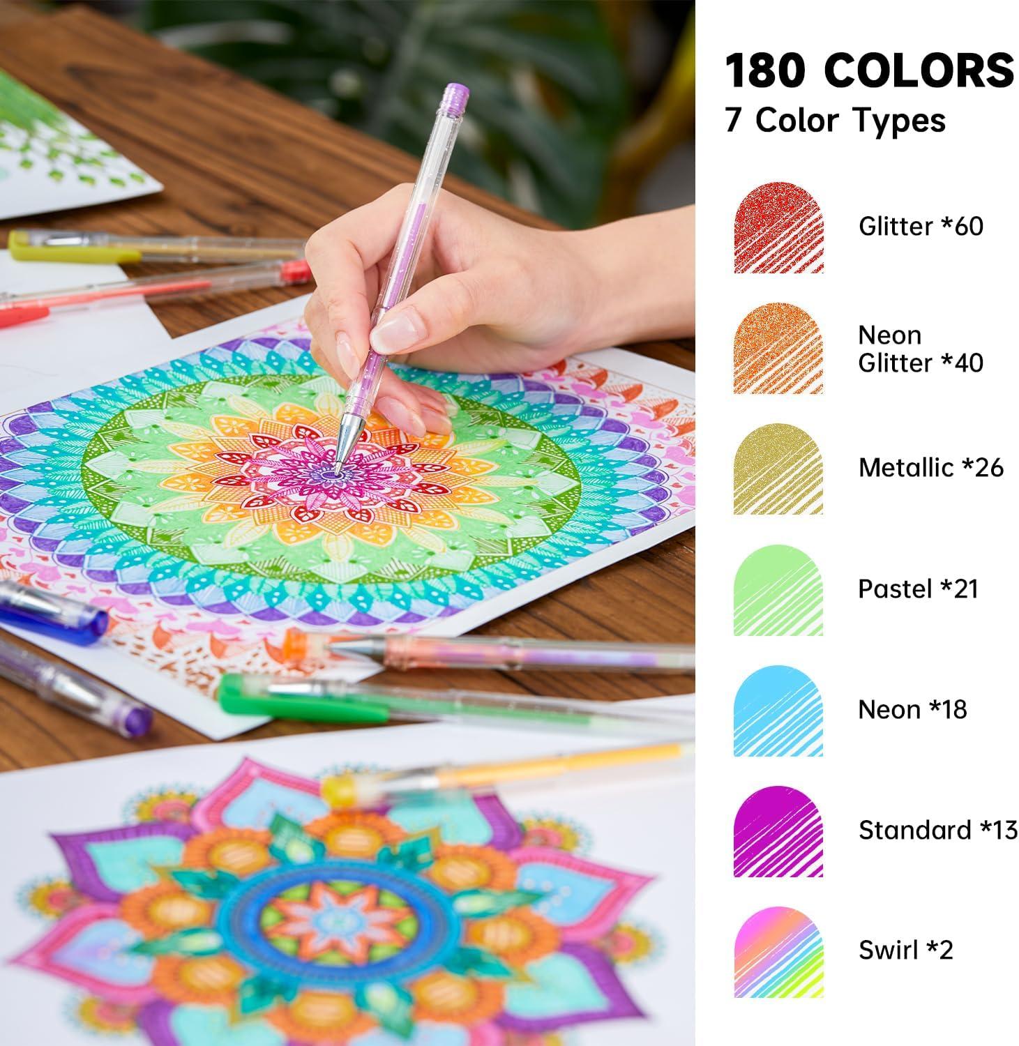 imageShuttle Art 360 Pack Gel Pens Set 180 Colors Gel Pen Set Plus 180 Color Refills Perfect for Adult Coloring Books Doodling Drawing Art Markers360 Pack