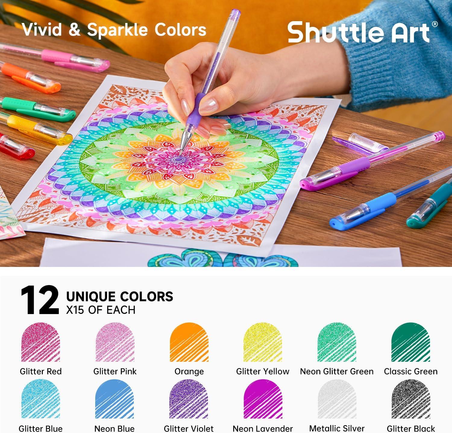 imageShuttle Art Gel Pens 180 Pack Gel Pens Set 12 Assorted Colors Bulk Classroom Pack for Adults Coloring Books Drawing Doodling Crafts Journaling