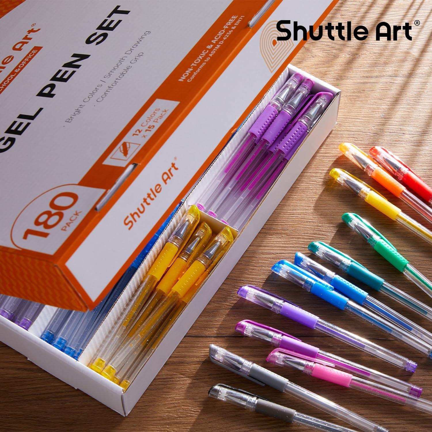 imageShuttle Art Gel Pens 180 Pack Gel Pens Set 12 Assorted Colors Bulk Classroom Pack for Adults Coloring Books Drawing Doodling Crafts Journaling
