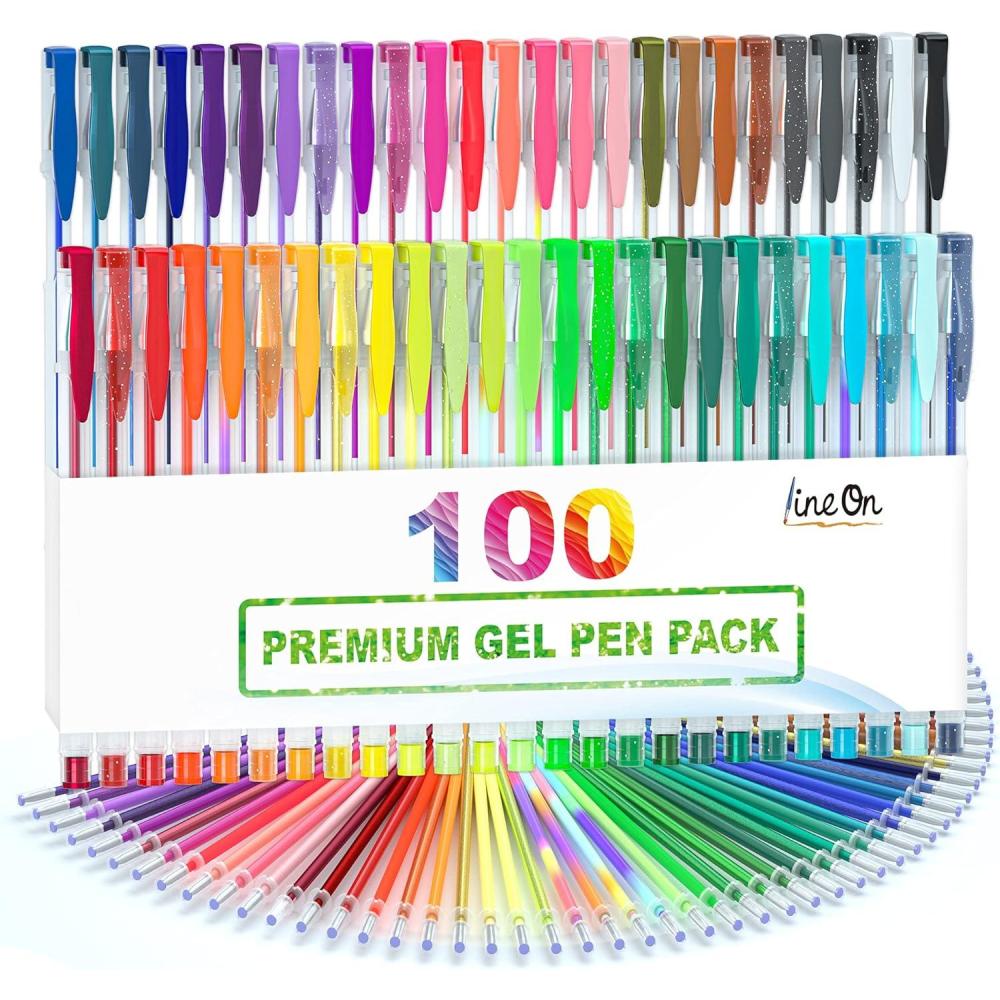 image100 Pack Gel Pens Set 50 Colors Gel Pens with 50 Refills Gel Pen Set for Adult Coloring Books Drawing Doodling Art Markers