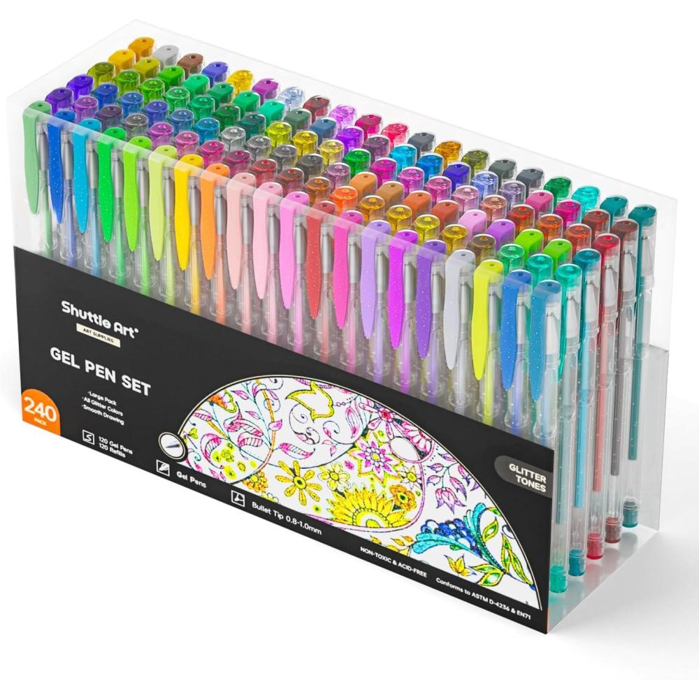 imageShuttle Art 360 Pack Gel Pens Set 180 Colors Gel Pen Set Plus 180 Color Refills Perfect for Adult Coloring Books Doodling Drawing Art Markers240 Pack Glitter Colors