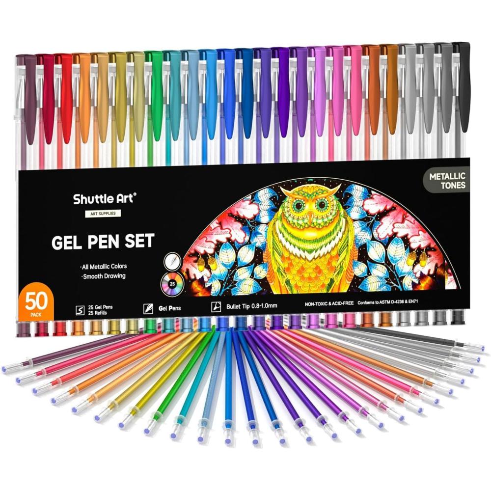 imageShuttle Art 60 Pack Tone  Pink Purple Gel Pens with 30 Refills for Adults Coloring Books Journaling Drawing Nature Landscapes Animals Scenes50 Pack Metallic Tone