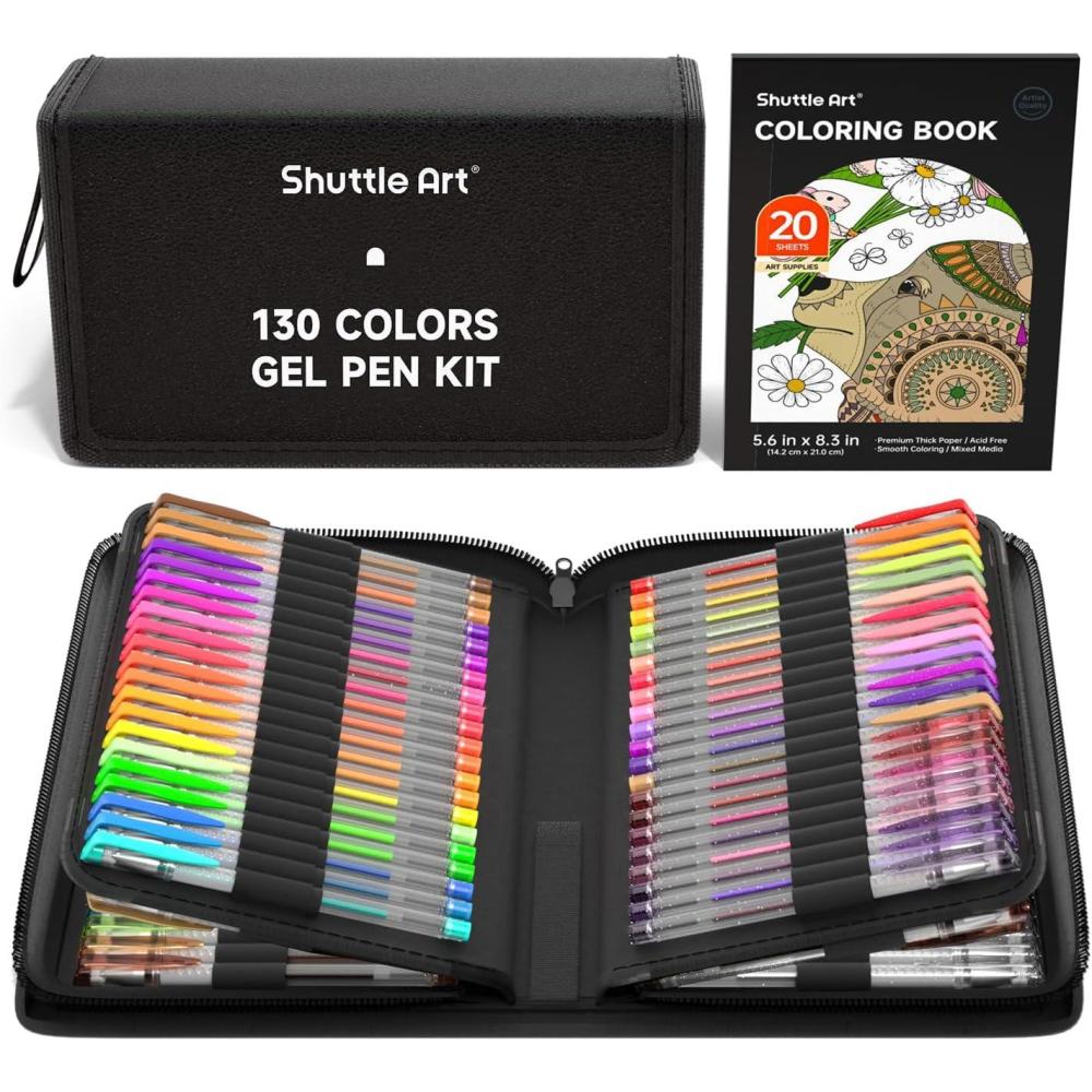 imageShuttle Art Gel Pens 120 Pack Gel Pen Set Packed in Sturdy Box 60 Unique Colors with 60 Refills for Adults Coloring Books Drawing Doodling Crafts Scrapbooking Journaling130 Colors