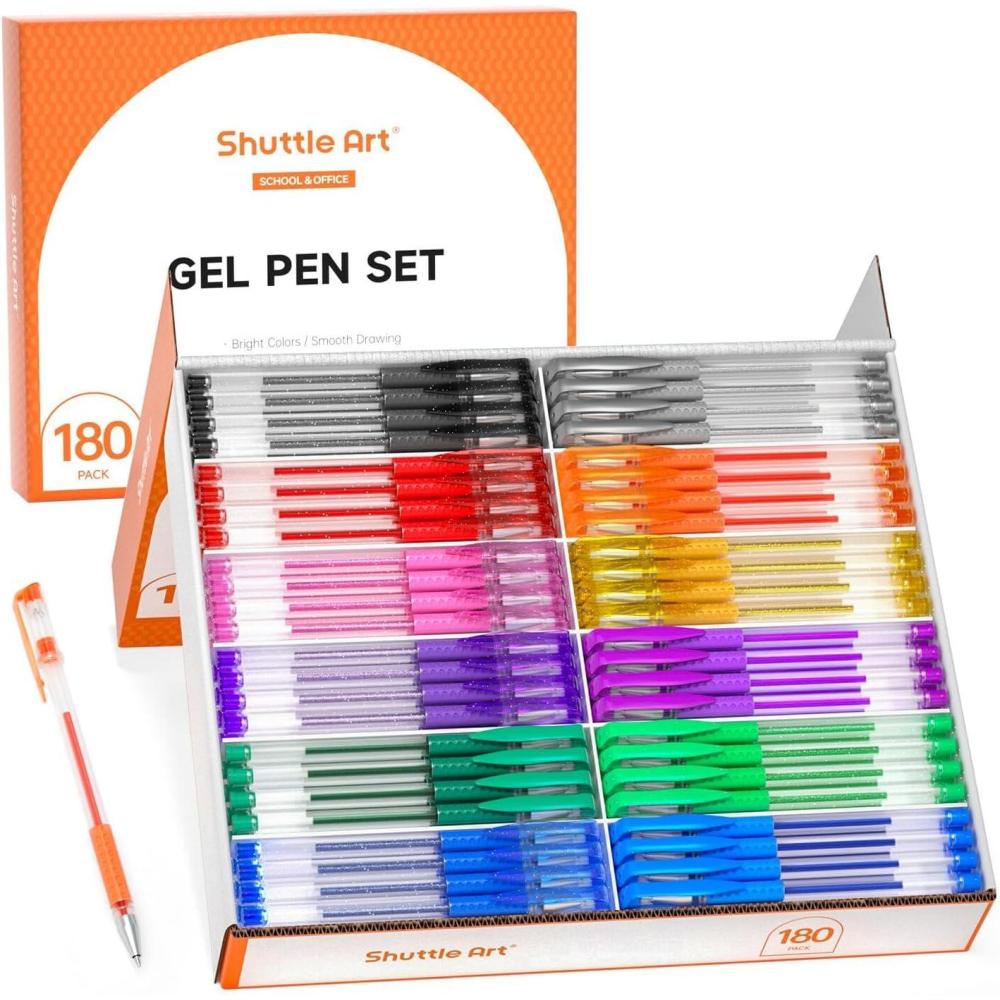 imageShuttle Art Gel Pens 180 Pack Gel Pens Set 12 Assorted Colors Bulk Classroom Pack for Adults Coloring Books Drawing Doodling Crafts Journaling
