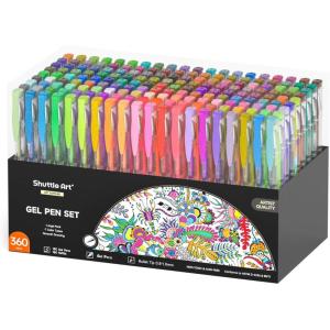 Shuttle Art 360 Pack Gel Pens Set, 180 Colors Gel Pen Set Plus 180 Color Refills Perfect for Adult Coloring Books Doodling Drawing Art Markers(360 Pack)