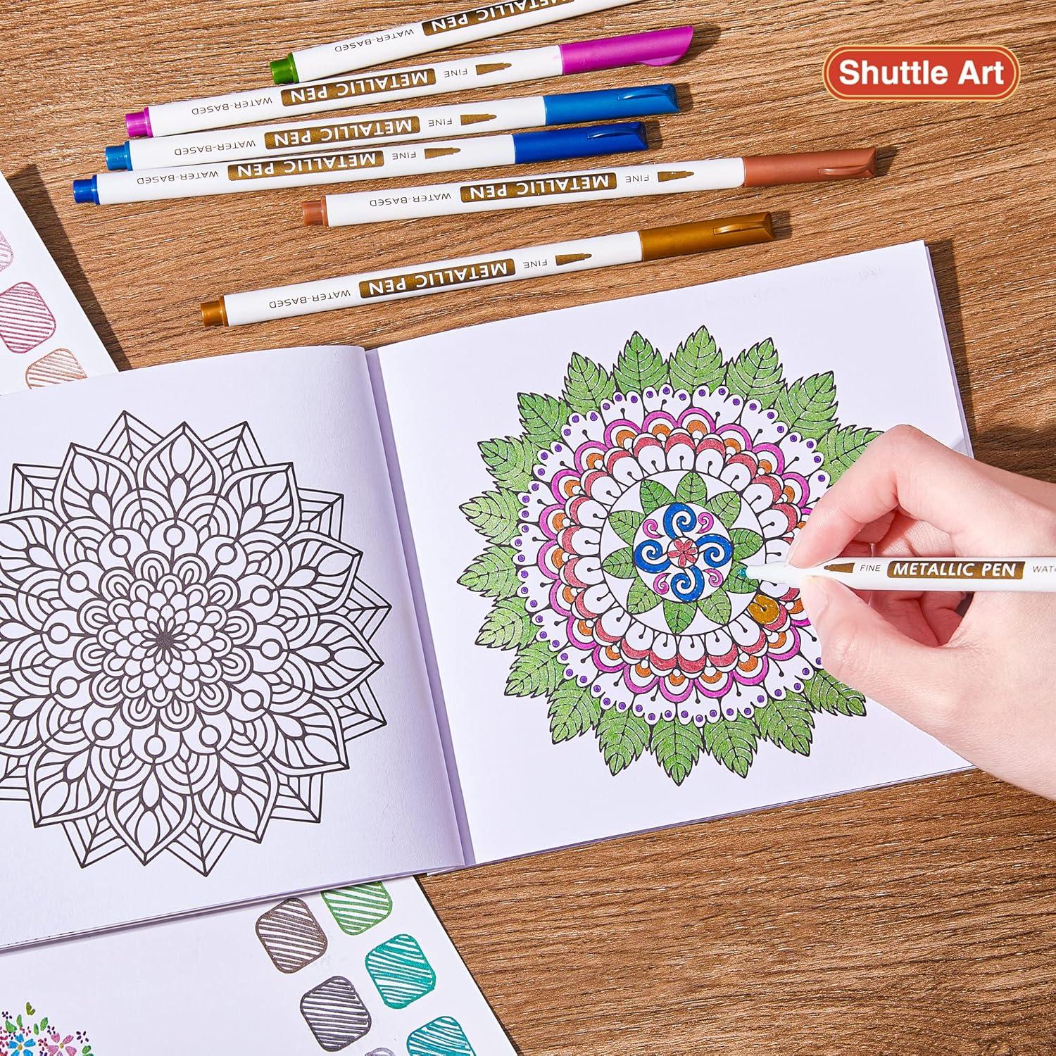 imageShuttle Art Metallic Marker Pens 30 Colors Metallic Paint Markers with 1 Coloring Book Fine Point for DIY Card Calligraphy Art and Crafting Projects Works Great on Black Paper Scrapbooks Rock30 colors