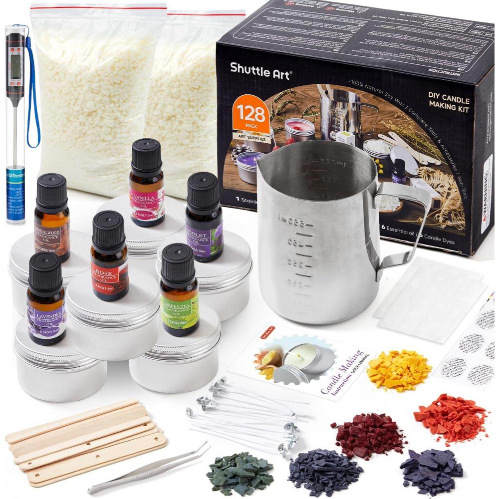 imageShuttle Art Candle Making Kit DIY Candle Making Supplies with Candle Jars Soy Wax Candle Wicks Color Dyes Fragrance Oil and Capacity Pot Candle Making Arts and Crafts for Adults and Beginners