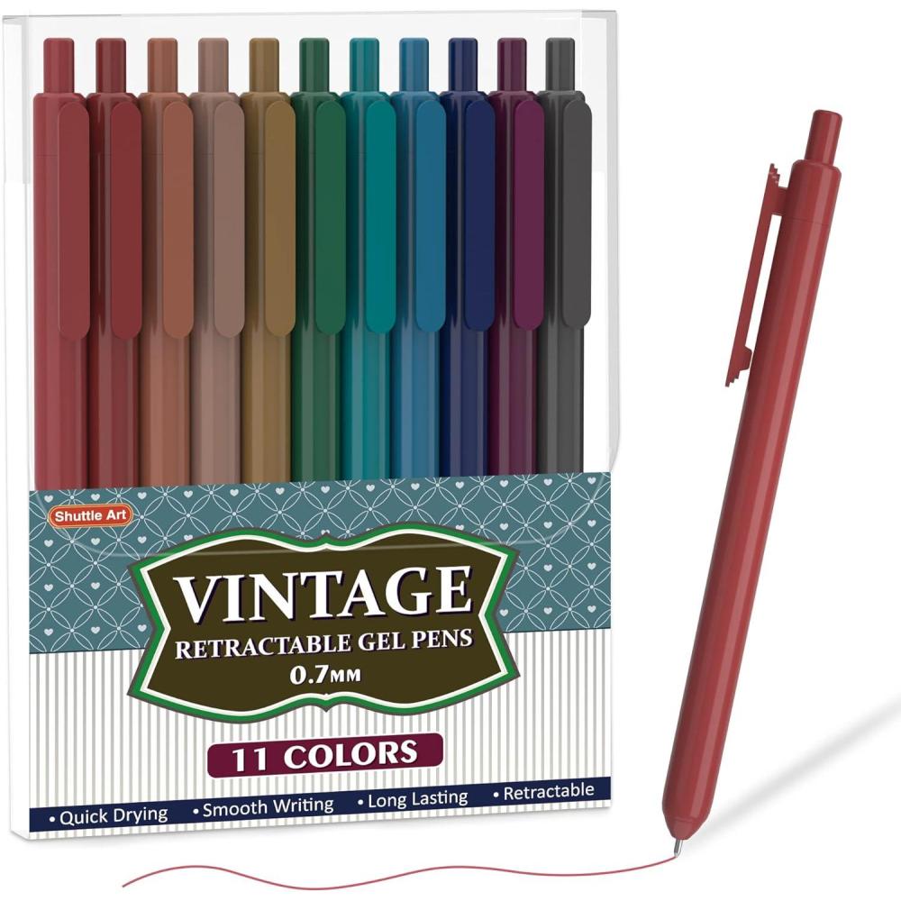 imageShuttle Art Colored Retractable Gel Pens 8 Pastel Ink Colors Cute Pens 07mm Fine Point Quick Drying for Black Paper Writing Drawing Journaling Note Taking School Office Home11 Dark Vintage