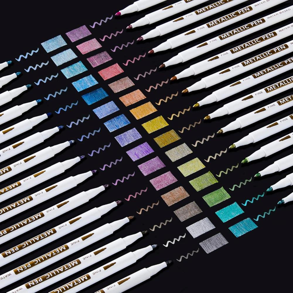 imageShuttle Art Metallic Marker Pens 30 Colors Metallic Paint Markers with 1 Coloring Book Fine Point for DIY Card Calligraphy Art and Crafting Projects Works Great on Black Paper Scrapbooks Rock30 colors