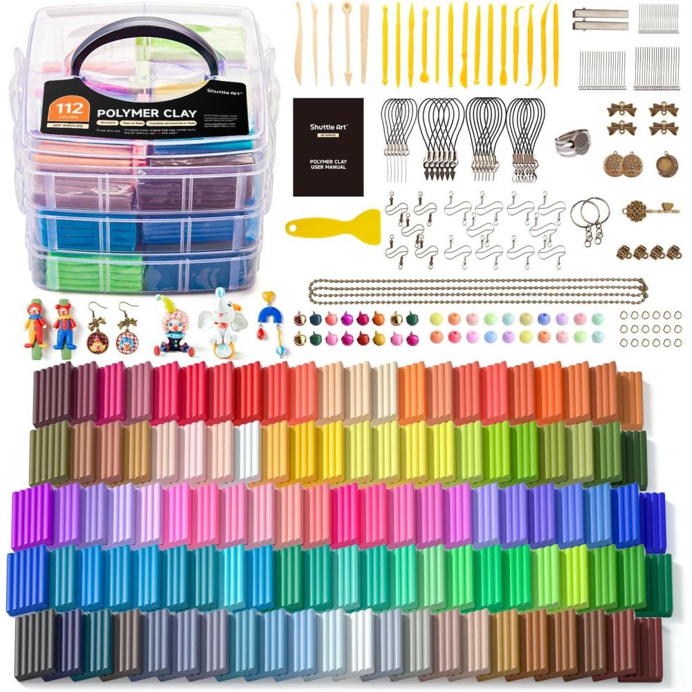 imageShuttle Art Polymer Clay Kit  60 Colors 19 Tools and 16 Accessories  NonToxic and NonSticky DIY Crafts for Kids and Adults112 Colors