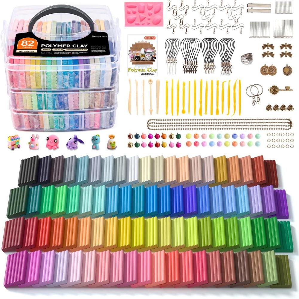 imageShuttle Art Polymer Clay Kit  60 Colors 19 Tools and 16 Accessories  NonToxic and NonSticky DIY Crafts for Kids and Adults82 Colors