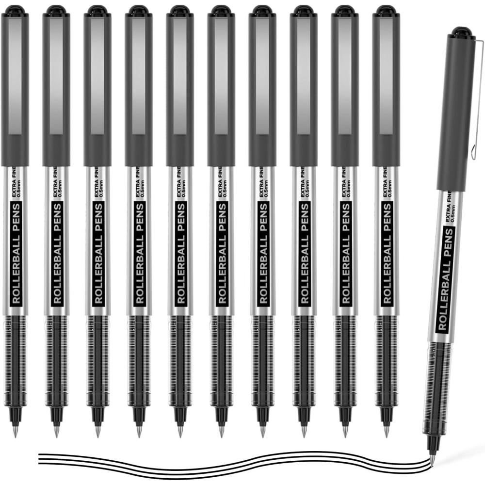 imageShuttle Art RollerBall Pens 25 Pack Black Fine Point Roller Ball Pens 05mm Liquid Ink Pens for Writing Journaling Taking Notes School Office10 Black