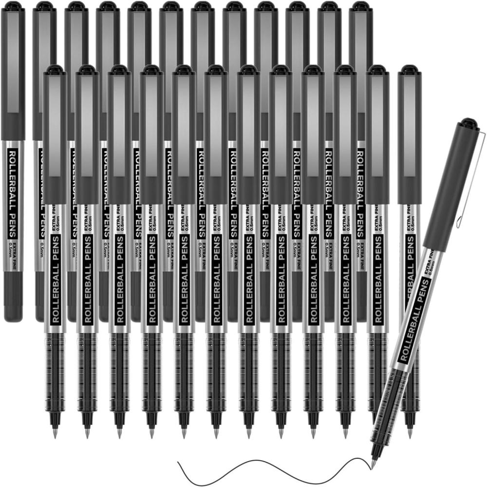 imageShuttle Art RollerBall Pens 25 Pack Black Fine Point Roller Ball Pens 05mm Liquid Ink Pens for Writing Journaling Taking Notes School OfficeBlack