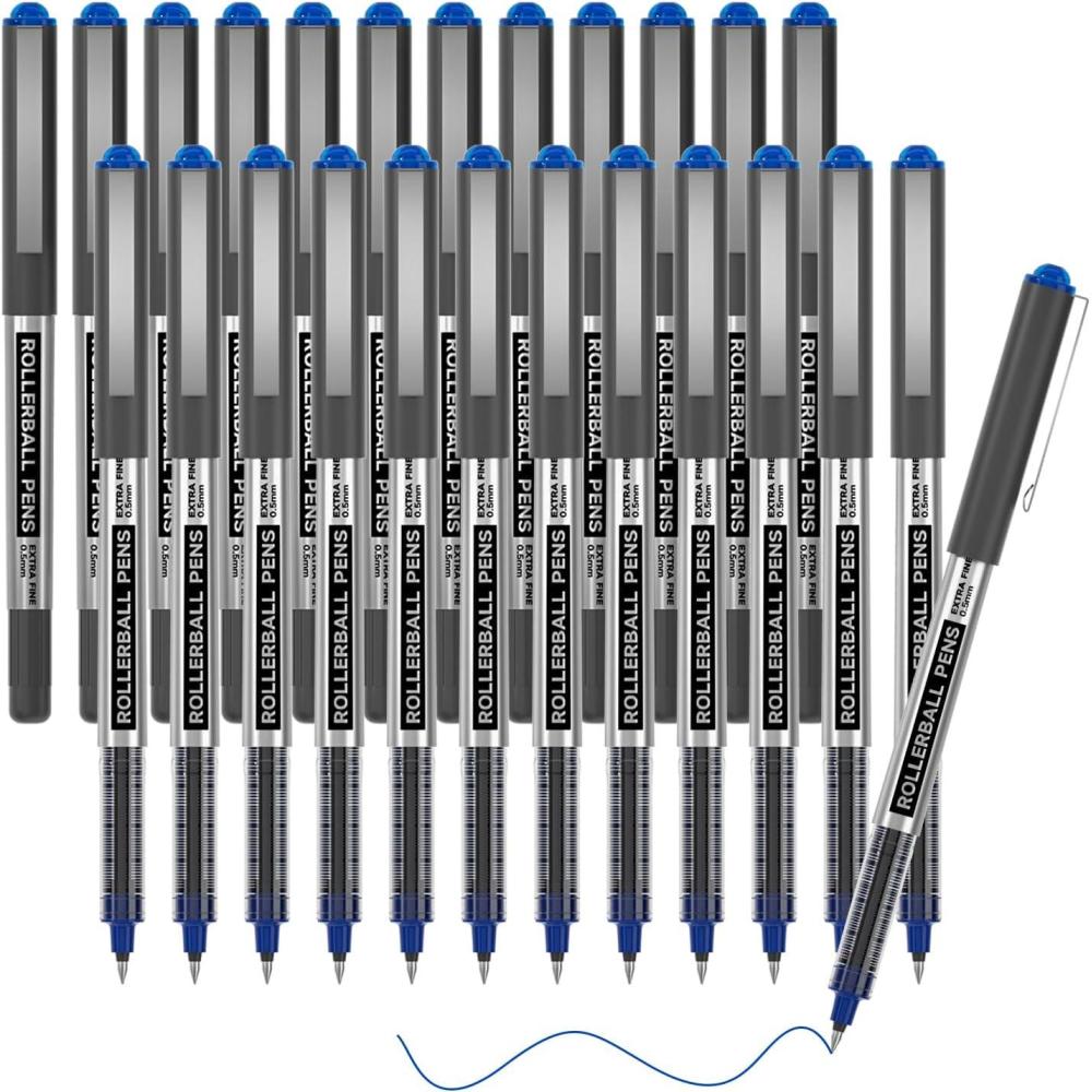 imageShuttle Art RollerBall Pens 25 Pack Black Fine Point Roller Ball Pens 05mm Liquid Ink Pens for Writing Journaling Taking Notes School OfficeBlue
