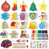 Shuttle Art 360 PCS Wooden Christmas Ornament Kit, 130 Unfinished Wood Slices with 13 Styles, 130 Jute Twine, 12 Colors Washable Markers, 50 Bells, DIY Christmas Decoration Crafts for Kids and Adults