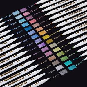 Shuttle Art Metallic Marker Pens, 30 Colors Metallic Paint Markers with 1 Coloring Book Fine Point for DIY Card, Calligraphy, Art and Crafting Projects, Works Great on Black Paper, Scrapbooks, Rock(30 colors)