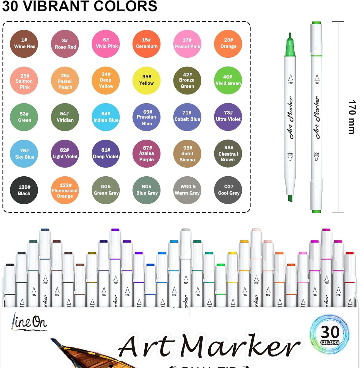 image172 Colors Alcohol Based Dual Tip Art Markers 1711 Blender Permanent Marker Pens Plus 1 Marker Pad 1 Case Perfect for Kids Adult Artist Coloring Books Drawing Sketching and Card Making30 Colors