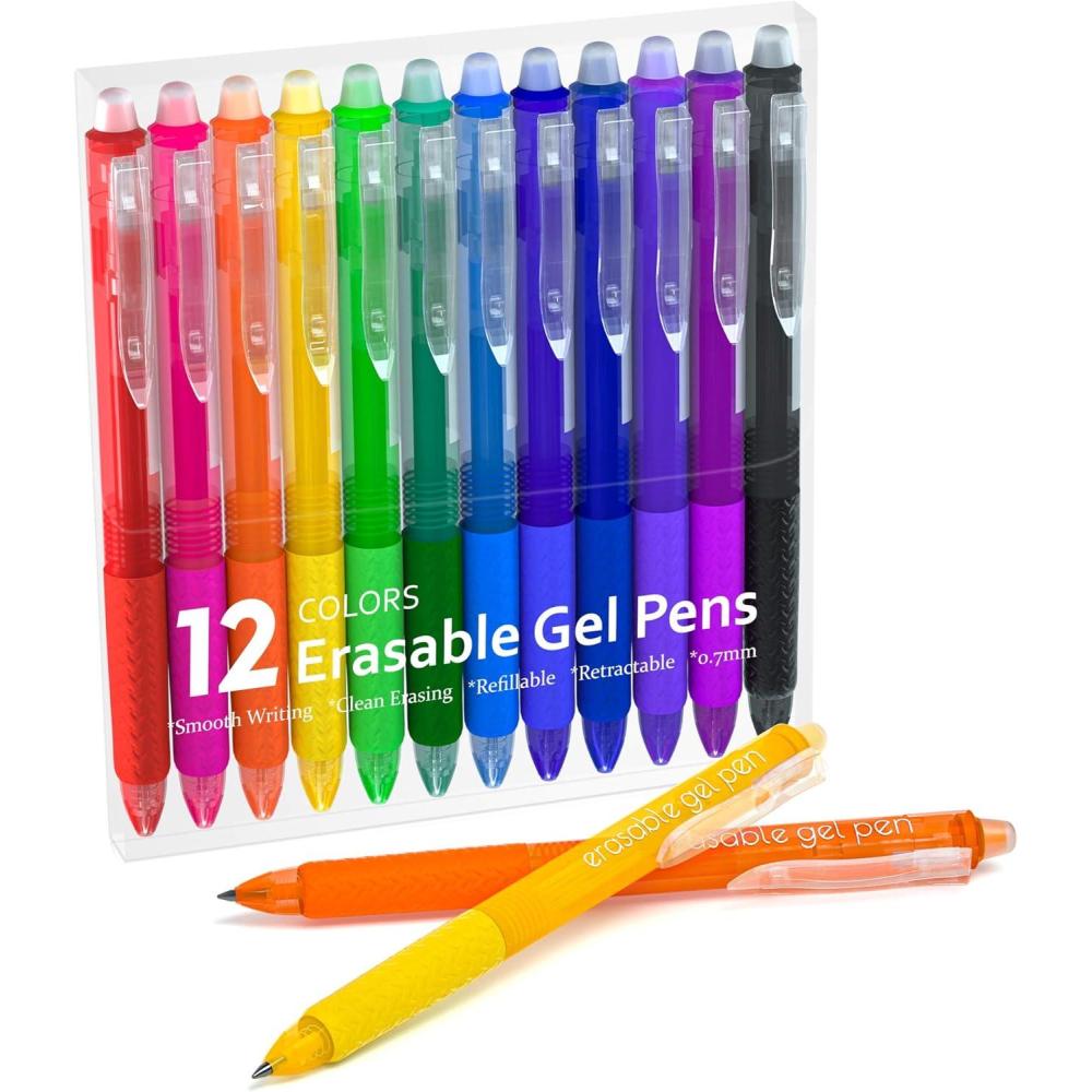 imageErasable Gel Pens 12 Colors Retractable Fine Point Erasable Pens Clicker Assorted Color Inks Make Mistakes Disappear for Drawing Writing Planner and Crossword Puzzles12 Colors Erasable Pens