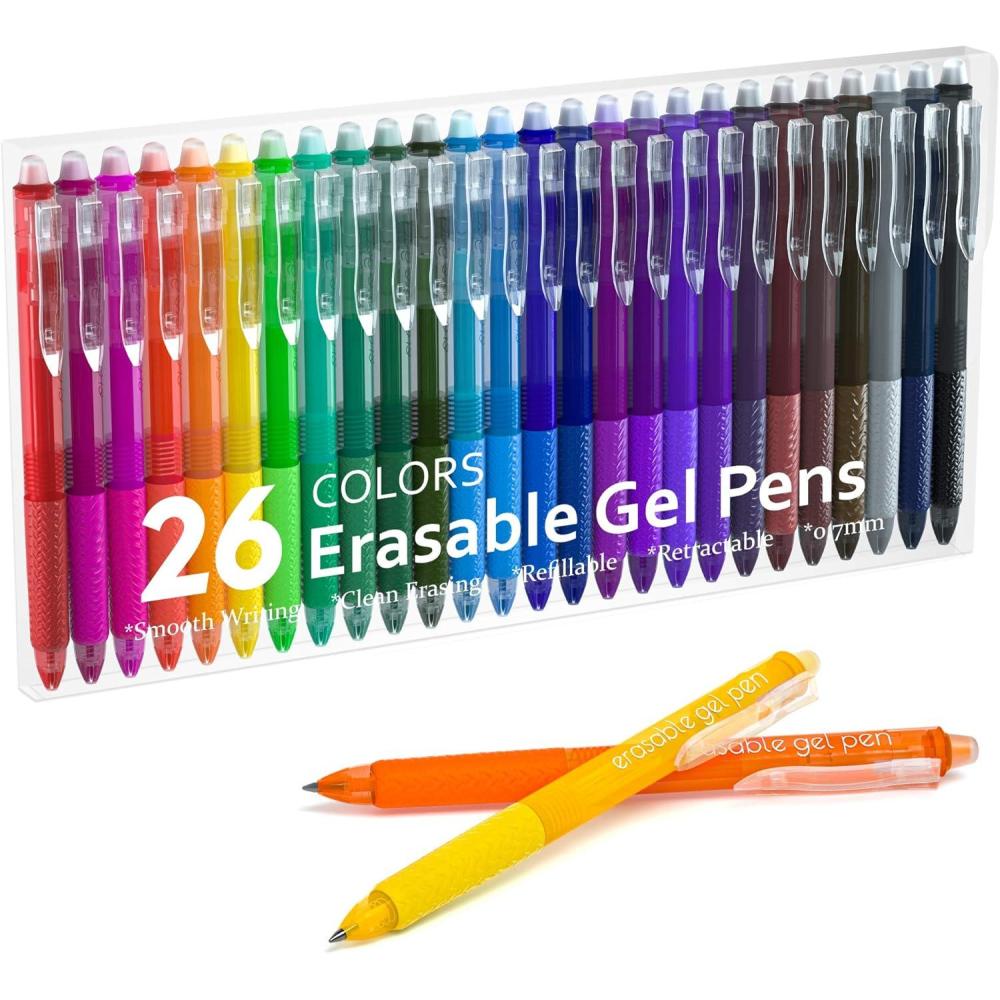 imageErasable Gel Pens 26 Colors Retractable Erasable Pens Clicker Fine Point Make Mistakes Disappear Assorted Color Inks for Drawing Writing Planner and Crossword Puzzles26 Colors