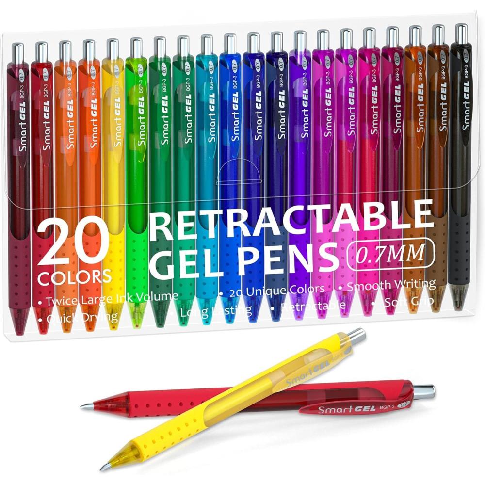 imageShuttle Art Colored Gel Pens 20 Colors Retractable Gel Ink Pens with Grip Medium Point 07mm Smooth Writing for Adults and Kids Writing Journaling Taking Notes Drawing at School Office Home