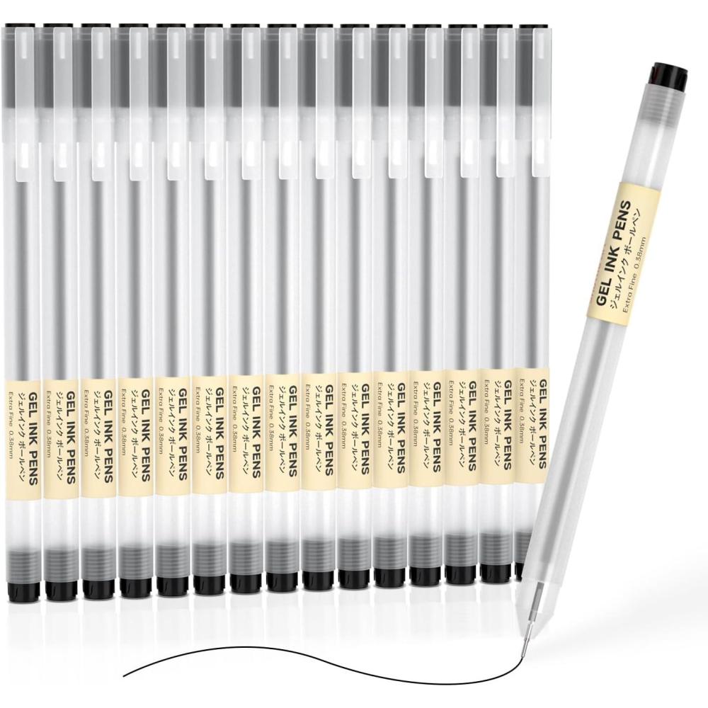 imageShuttle Art Gel Ink Ball Point Pens 15 Colors Japanese Style Pens 038mm ExtraFine Ballpoint Pens for Home School and Office15 Black038mm