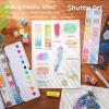 Metallic Watercolor Paints, Shuttle Art 24 Colors Glitter Watercolor Paint in Half Pans with Water Brush Pen Watercolor Pad &Mental Box, Art Supplies for WatercolorPainting, Illustrations, Calligraphy