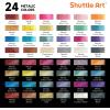 Metallic Watercolor Paints, Shuttle Art 24 Colors Glitter Watercolor Paint in Half Pans with Water Brush Pen Watercolor Pad &Mental Box, Art Supplies for WatercolorPainting, Illustrations, Calligraphy