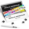 Metallic Watercolor Paints, Shuttle Art 24 Colors Glitter Watercolor Paint in Half Pans with Water Brush Pen Watercolor Pad &Mental Box, Art Supplies for WatercolorPainting, Illustrations, Calligraphy