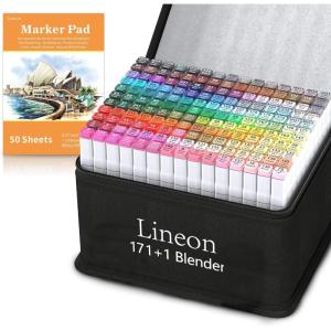 172 Colors Alcohol Based Dual Tip Art Markers, 171+1 Blender Permanent Marker Pens Plus 1 Marker Pad 1 Case Perfect for Kids Adult Artist Coloring Books Drawing Sketching and Card Making(172 Colors)