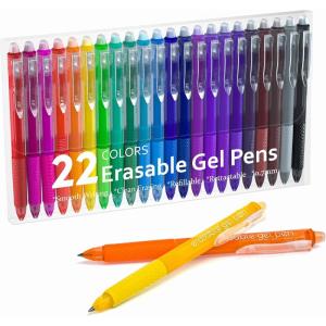 Erasable Gel Pens, 12 Colors Retractable Fine Point Erasable Pens Clicker, Assorted Color Inks, Make Mistakes Disappear for Drawing Writing Planner and Crossword Puzzles(22 colors)