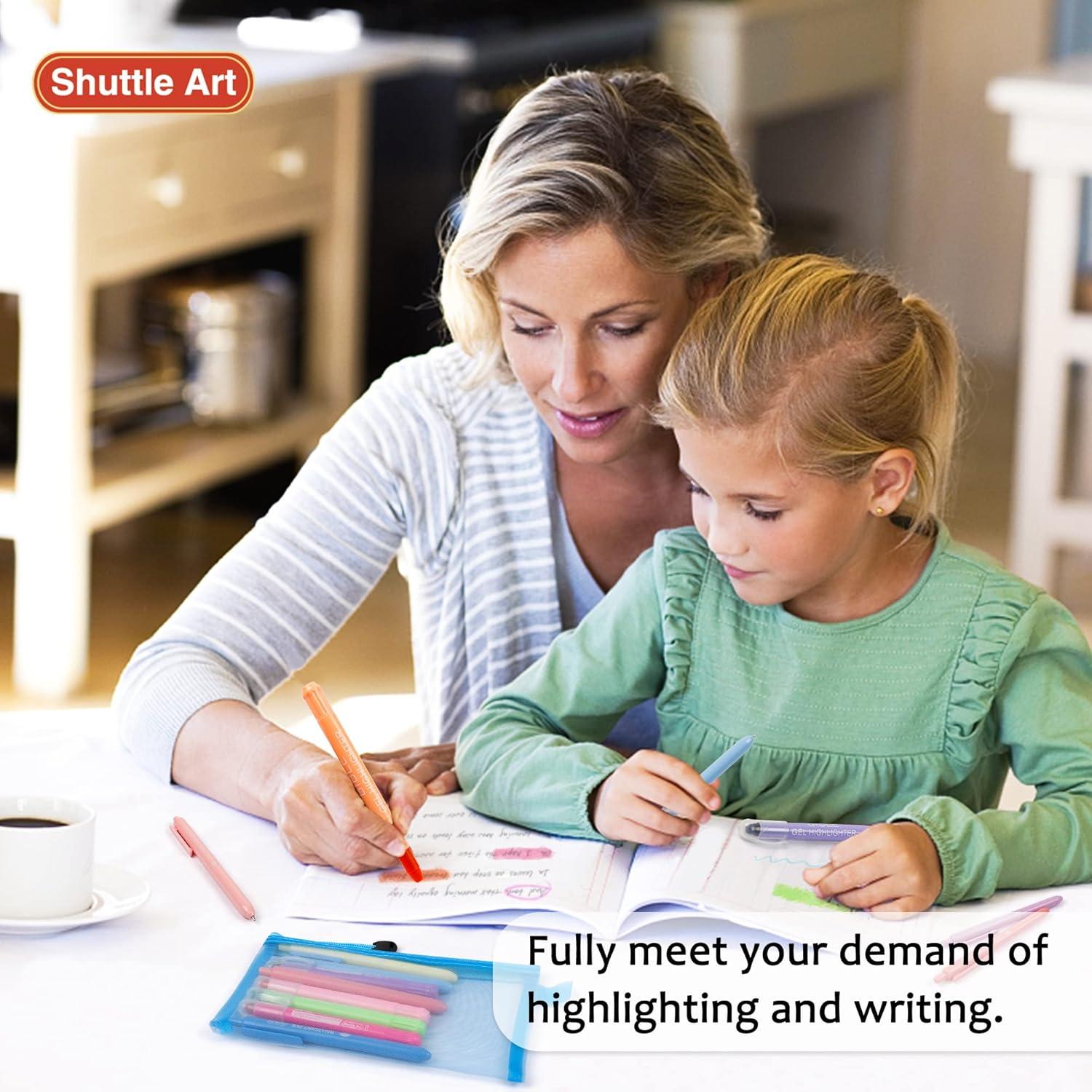 imageBible Highlighters and Pens 22 Pack Journaling Kit 12 Colors Gel Highlighters and 10 Colors Ballpoint Pens with a storage bag Bible Markers No Bleed Through by Shuttle Art12 Gel Highlighters 10 Ballpoint Pens