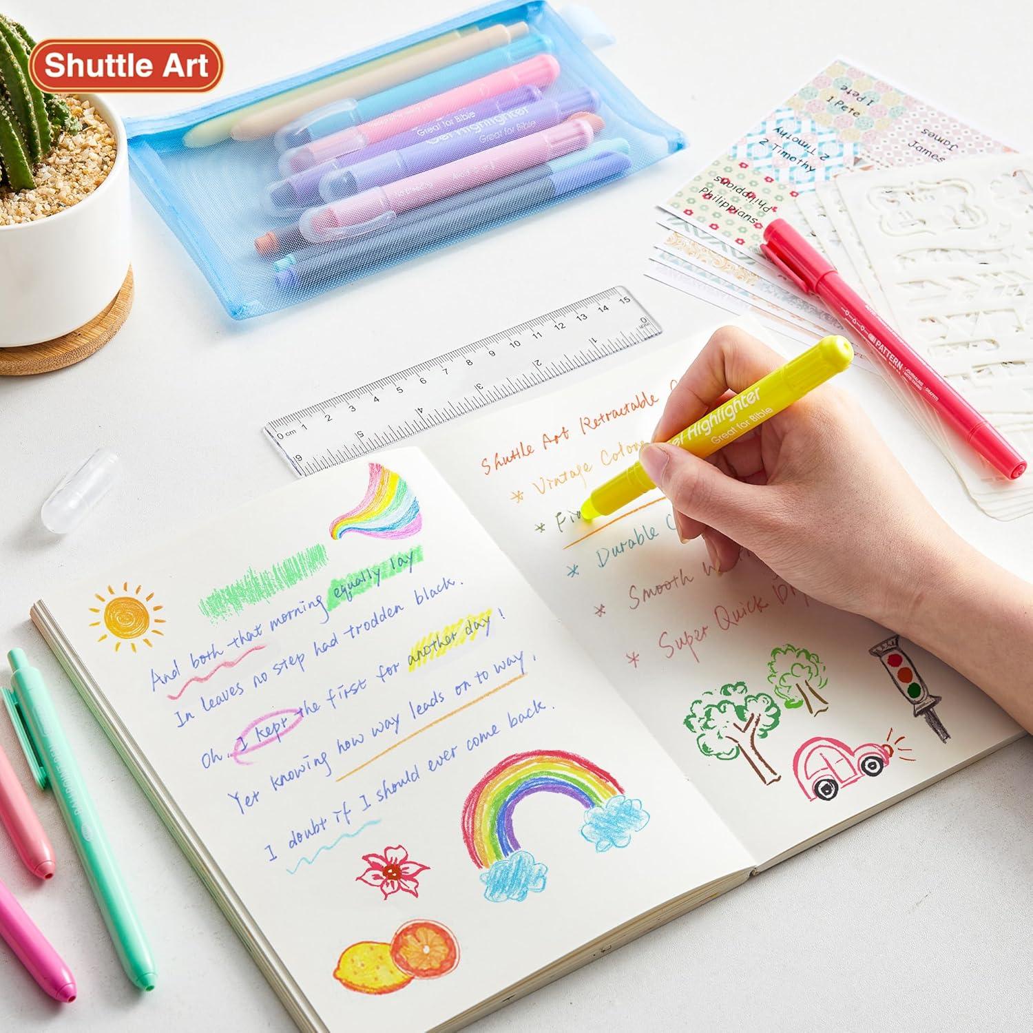 imageBible Highlighters and Pens 22 Pack Journaling Kit 12 Colors Gel Highlighters and 10 Colors Ballpoint Pens with a storage bag Bible Markers No Bleed Through by Shuttle Art1 Count Pack of 34