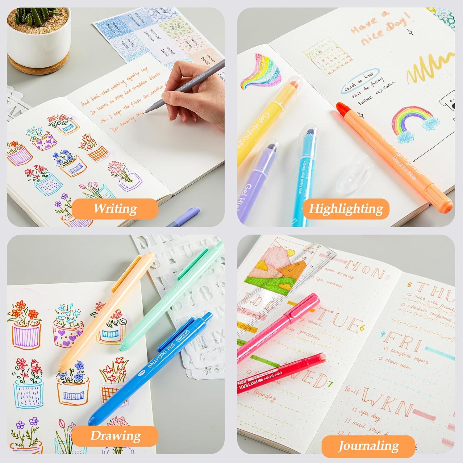 imageBible Highlighters and Pens 22 Pack Journaling Kit 12 Colors Gel Highlighters and 10 Colors Ballpoint Pens with a storage bag Bible Markers No Bleed Through by Shuttle Art1 Count Pack of 34