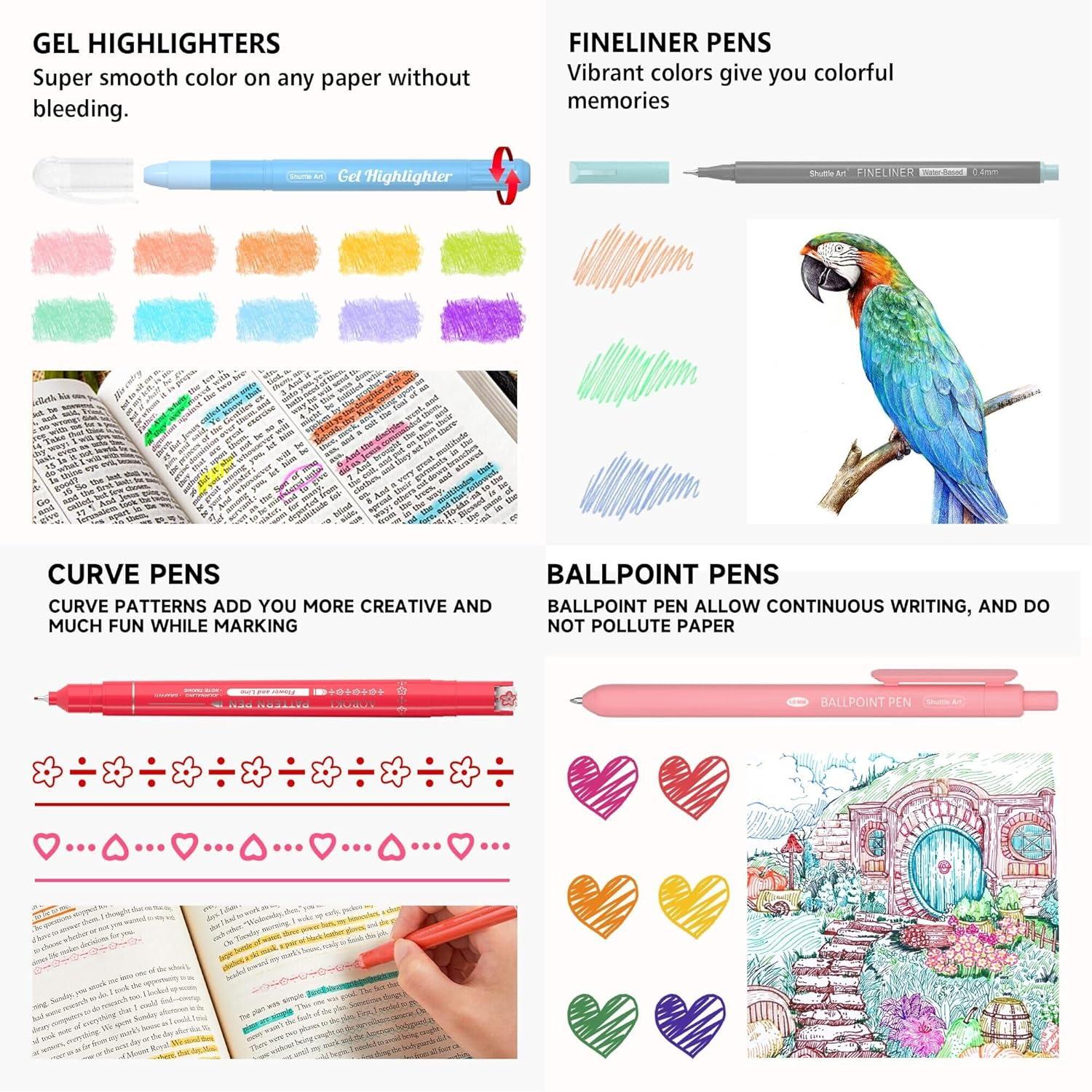 imageBible Highlighters and Pens 22 Pack Journaling Kit 12 Colors Gel Highlighters and 10 Colors Ballpoint Pens with a storage bag Bible Markers No Bleed Through by Shuttle Art1 Count Pack of 34