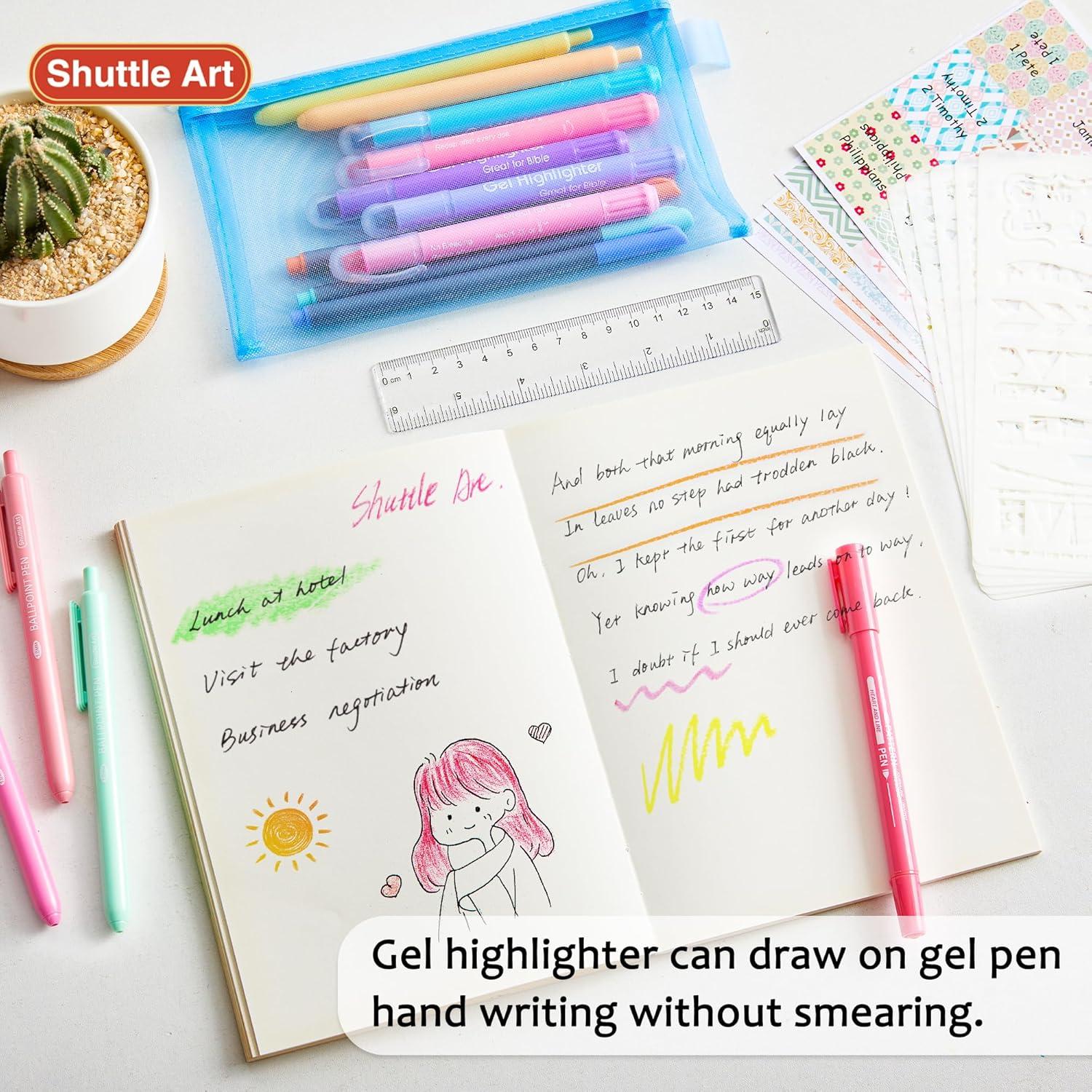 imageBible Highlighters and Pens 22 Pack Journaling Kit 12 Colors Gel Highlighters and 10 Colors Ballpoint Pens with a storage bag Bible Markers No Bleed Through by Shuttle Art1 Count Pack of 34