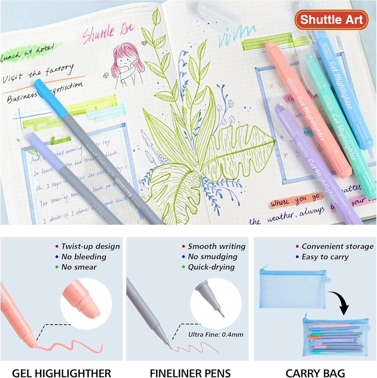 imageBible Highlighters and Pens 22 Pack Journaling Kit 12 Colors Gel Highlighters and 10 Colors Ballpoint Pens with a storage bag Bible Markers No Bleed Through by Shuttle Art1 Count Pack of 22