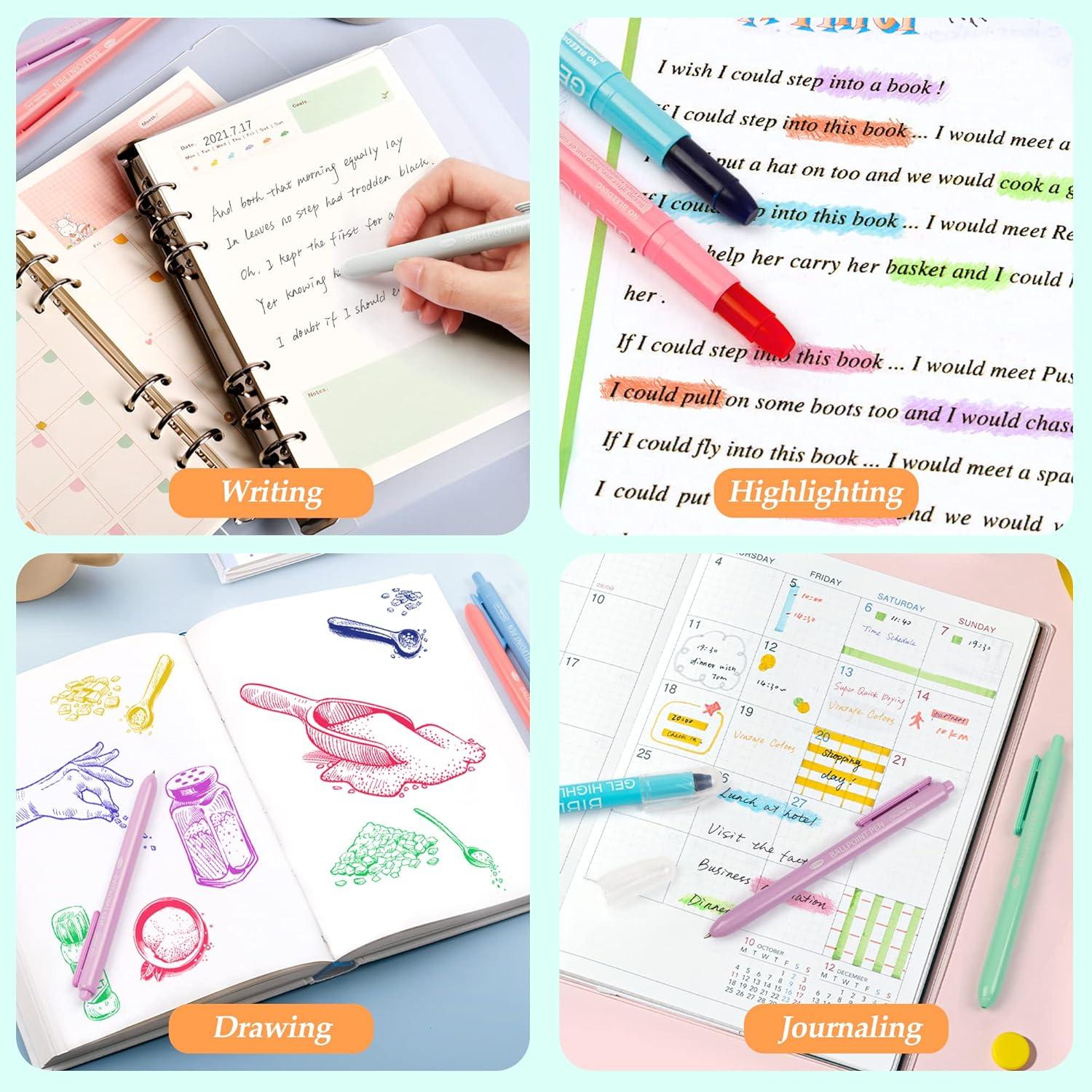 imageBible Highlighters and Pens 22 Pack Journaling Kit 12 Colors Gel Highlighters and 10 Colors Ballpoint Pens with a storage bag Bible Markers No Bleed Through by Shuttle Art12 Gel Highlighters 10 Ballpoint Pens