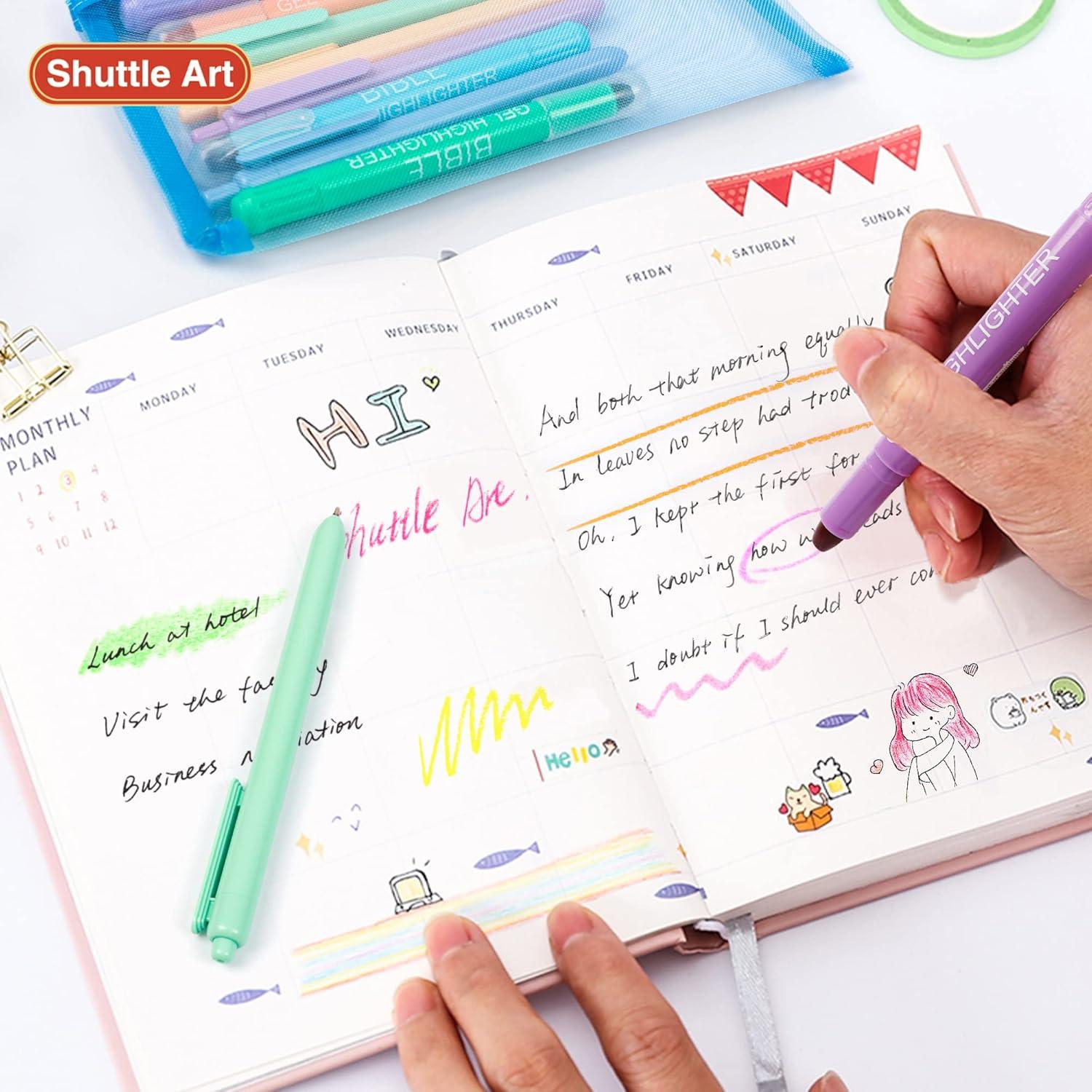 imageBible Highlighters and Pens 22 Pack Journaling Kit 12 Colors Gel Highlighters and 10 Colors Ballpoint Pens with a storage bag Bible Markers No Bleed Through by Shuttle Art12 Gel Highlighters 10 Ballpoint Pens