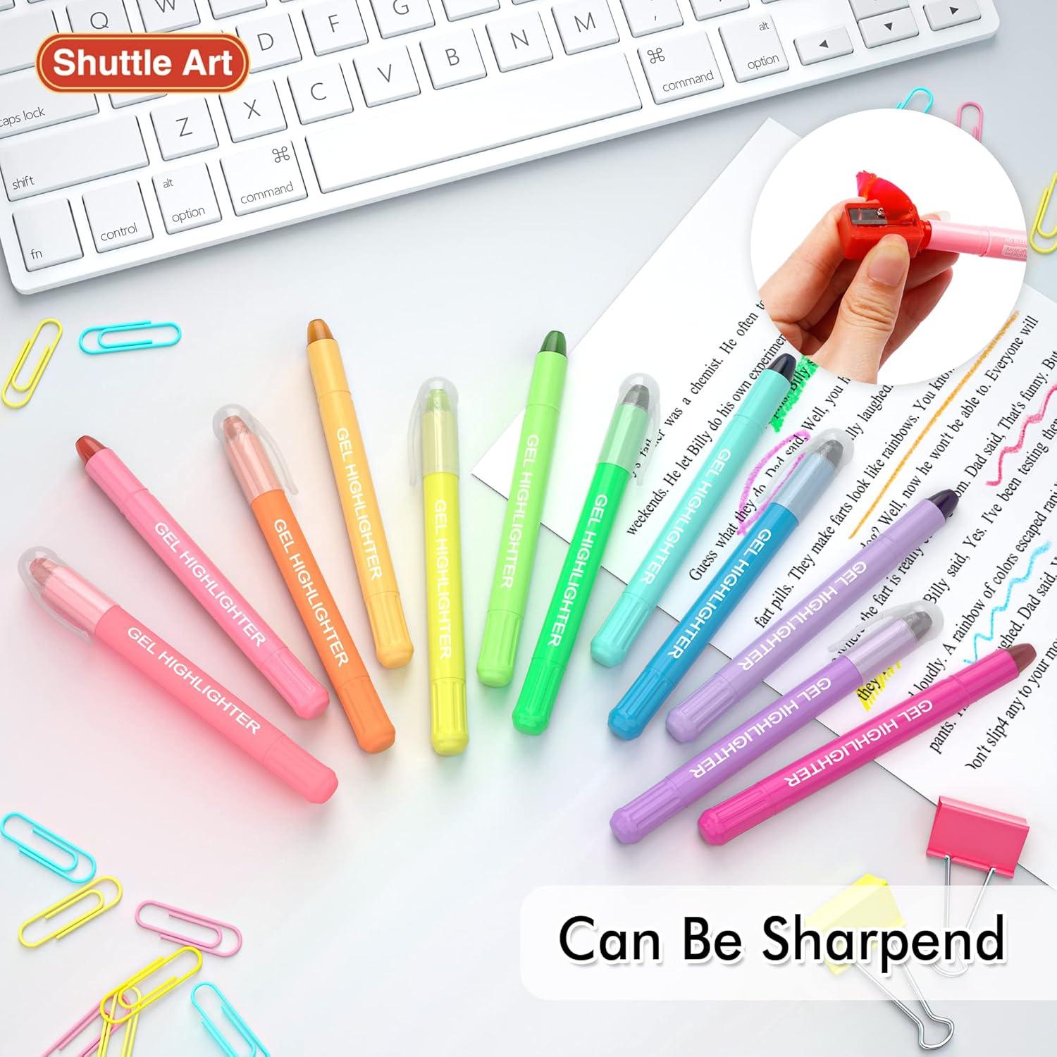 imageShuttle Art 16 Pack Gel Highlighters 8 Assorted Colors Highlighter Study Kit Great for Journaling Highlighting and Studying12 Colors