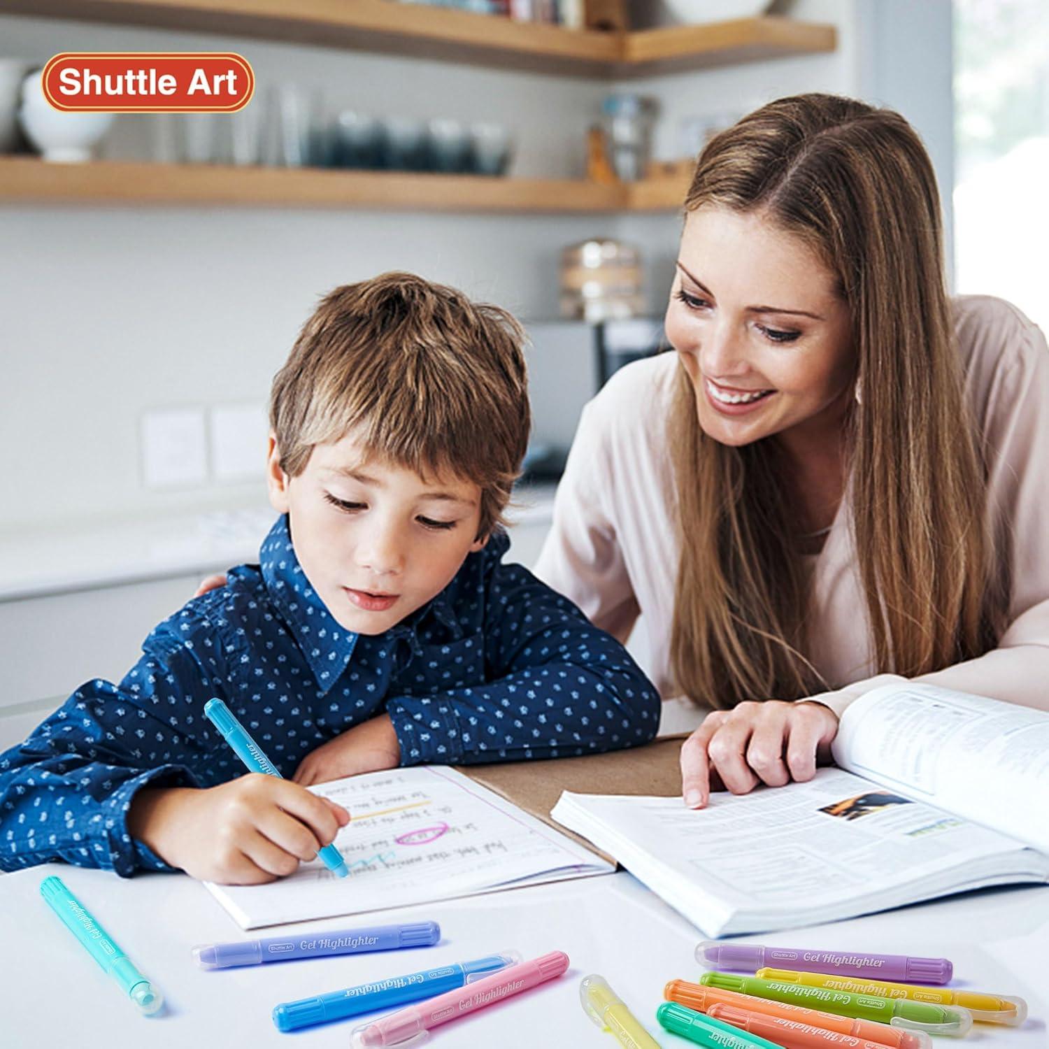 imageShuttle Art 16 Pack Gel Highlighters 8 Assorted Colors Highlighter Study Kit Great for Journaling Highlighting and Studying12 Pastel Colors