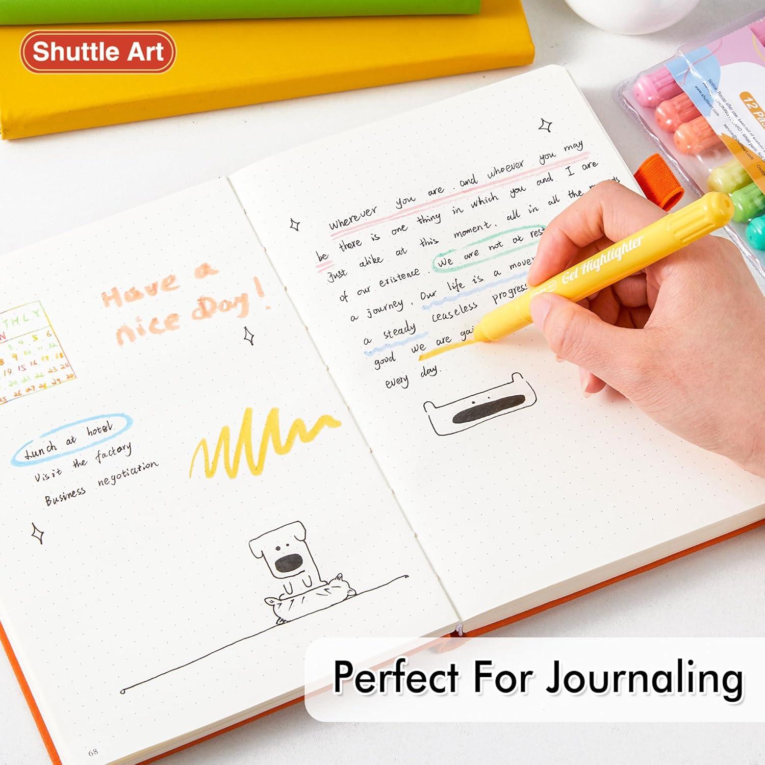 imageShuttle Art 16 Pack Gel Highlighters 8 Assorted Colors Highlighter Study Kit Great for Journaling Highlighting and Studying12 Pastel Colors