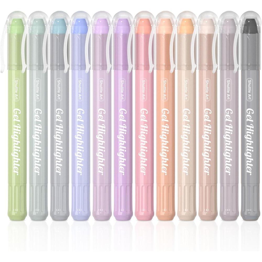 imageShuttle Art 16 Pack Gel Highlighters 8 Assorted Colors Highlighter Study Kit Great for Journaling Highlighting and Studying12 Mild Colors