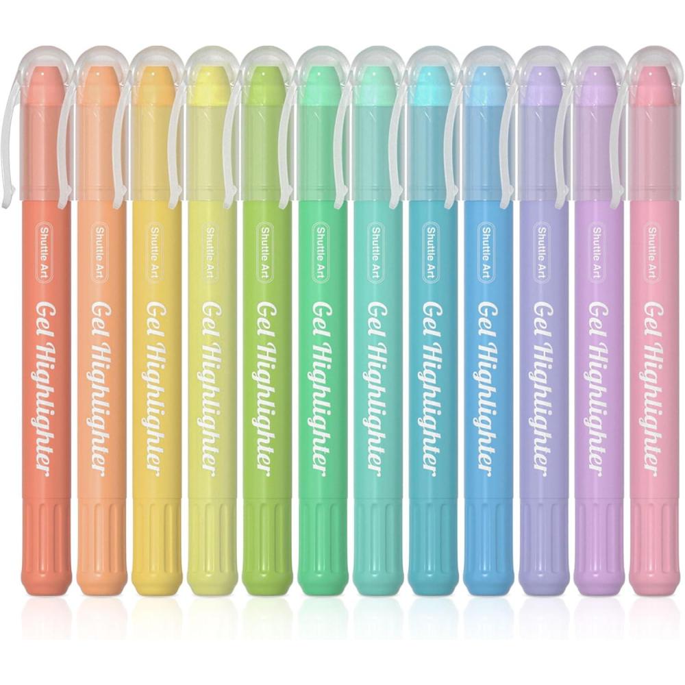 imageShuttle Art 16 Pack Gel Highlighters 8 Assorted Colors Highlighter Study Kit Great for Journaling Highlighting and Studying12 Pastel Colors