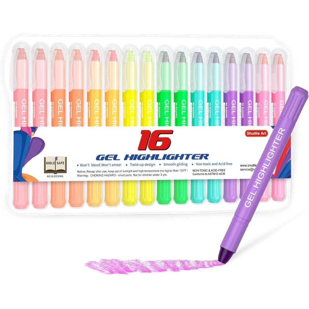 imageShuttle Art 16 Pack Gel Highlighters 8 Assorted Colors Highlighter Study Kit Great for Journaling Highlighting and Studying16 Pack Gel Highlighter