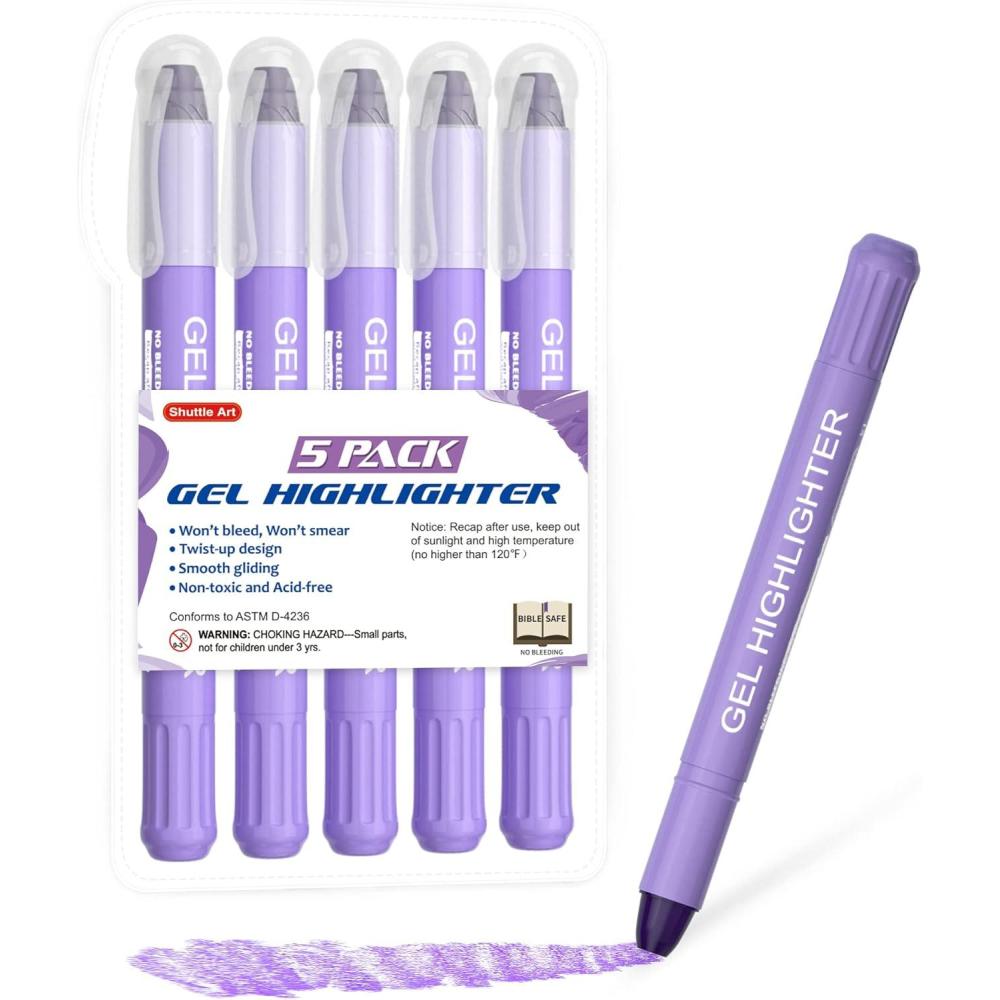 imageShuttle Art 16 Pack Gel Highlighters 8 Assorted Colors Highlighter Study Kit Great for Journaling Highlighting and StudyingPurple
