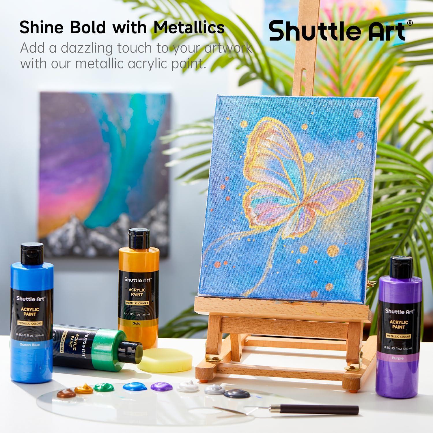 imageShuttle Art 8 Colors Metallic Acrylic Paint 250ml845oz Bottles Acrylic Paint Set Rich Metallic Shade Bulk Painting Supplies for Artists Beginners and Kids Painting on Rocks Crafts Canvas Wood