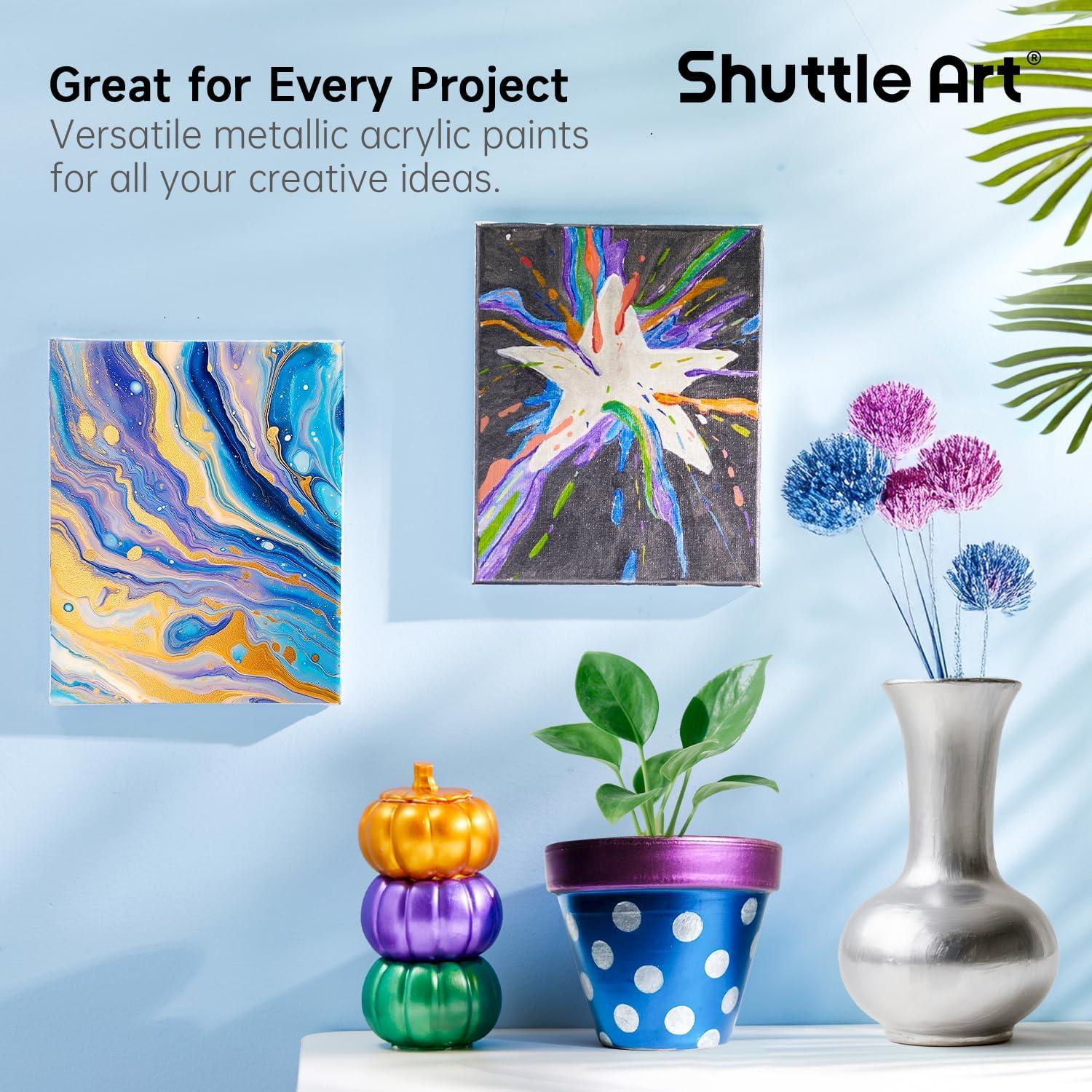 imageShuttle Art 8 Colors Metallic Acrylic Paint 250ml845oz Bottles Acrylic Paint Set Rich Metallic Shade Bulk Painting Supplies for Artists Beginners and Kids Painting on Rocks Crafts Canvas Wood