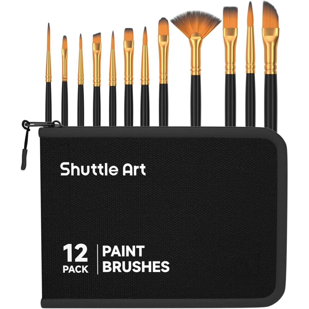 imageShuttle Art 12 PCS Paint Brush Set with Case Assorted Shapes ampamp Sizes for Acrylic Watercolor Oil and Gouache Perfect Artist Brushes for Kids Beginners and Professionals Ideal for Home or TravelBlack