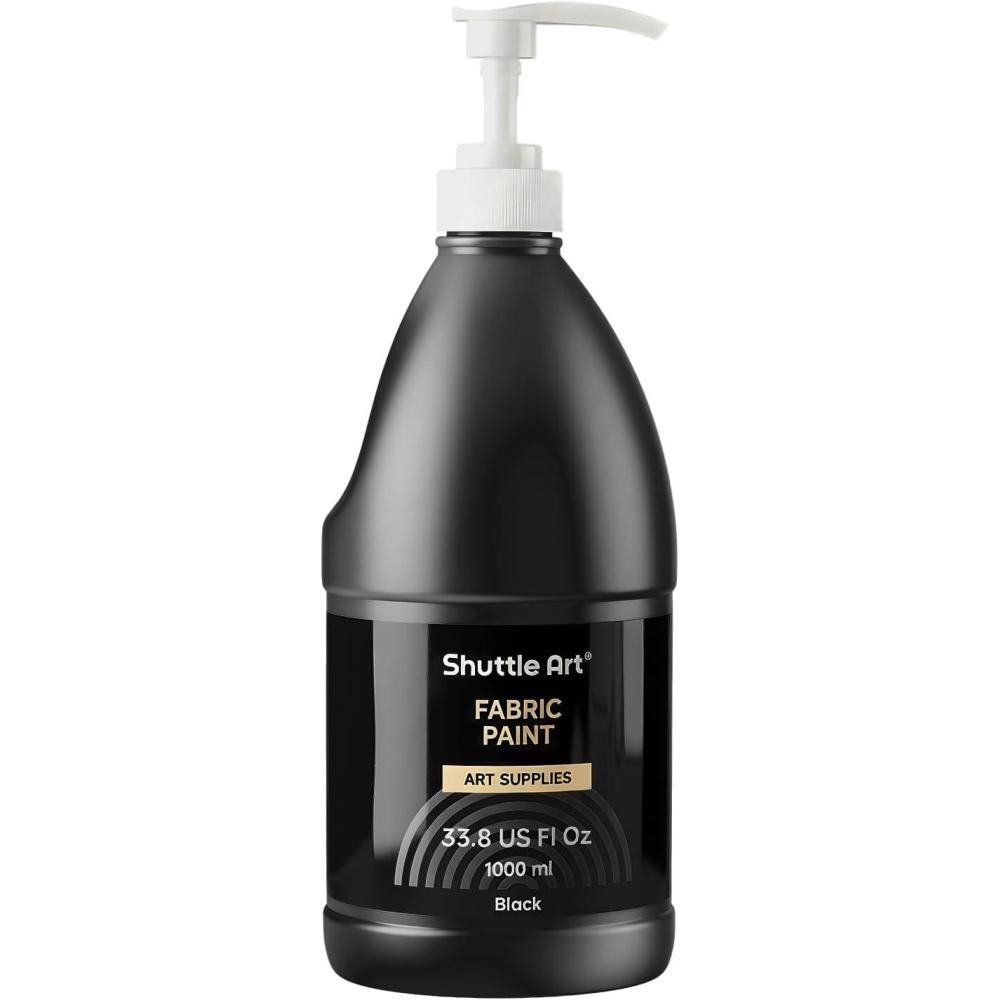 imageShuttle Art White Fabric Paint 338 oz1000 ml Large Bottle with Pump Permanent Fabric Paint for Furniture Sofa Cushions Clothes Soft NonToxic Textile Paint for Color Changing Renewal ampamp Art CreationsBlack